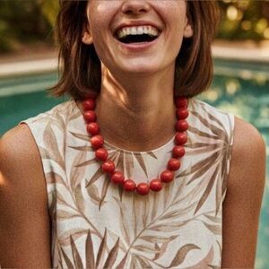 Chunky Red Beaded Statement Necklace | Bold Vintage Style | Summer Jewelry